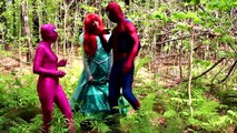 Spiderman Saves Pink Spidergirl! w/ Frozen Elsa & Anna, Ariel Mermaid & Maleficent! Superh