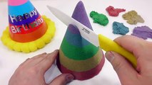 DIY How To Make Colors Birthday Party Hat Cake Kinetic Sand Learn Colors Numbers Counting Slime