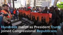 Protesters Fill Philadelphia Streets As President Donald Trump Addresses GOP News