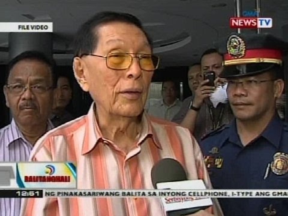 BT: Sen. Enrile, inilipat sa Makati Medical Center dahil sa pulmonya