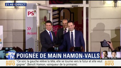 下载视频: Primaire à gauche: la poignée de main furtive entre Valls et Hamon