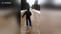 Skating on a frozen road
