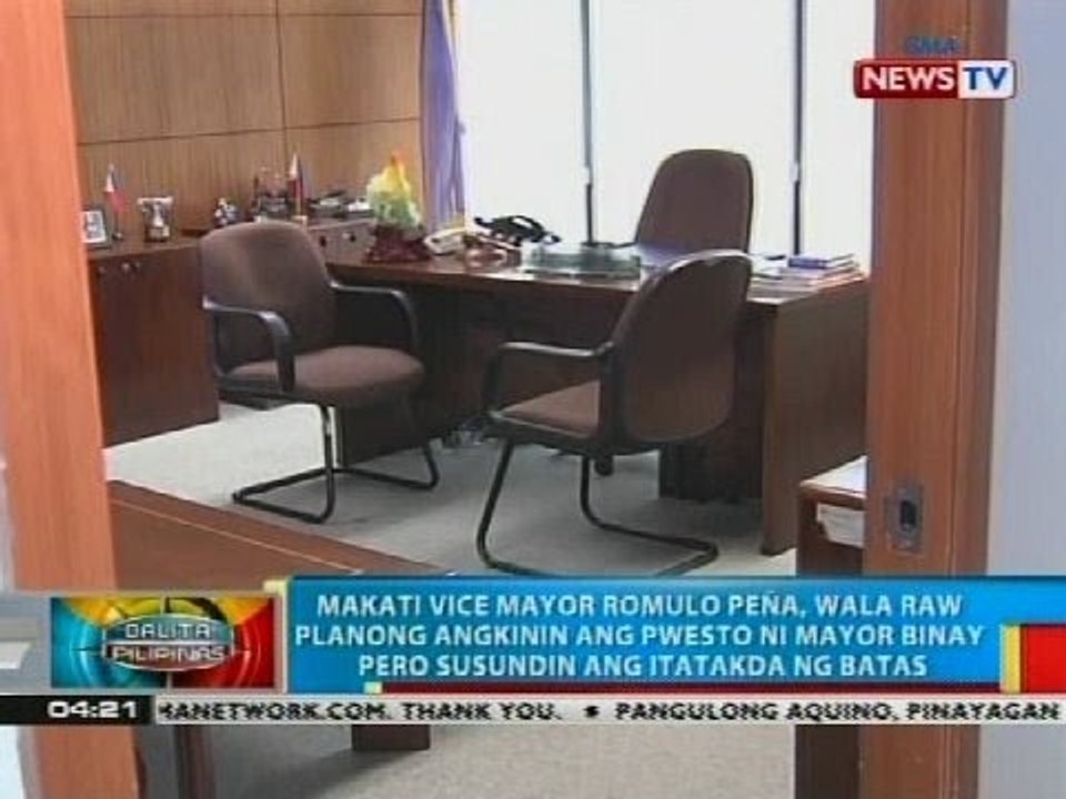 BP: Makati Vice Mayor Romulo Peña, wala raw planong angkinin ang pwesto ni Mayor Binay