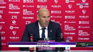 المؤتمر الصحفي لمدرب ريال مدريد زيدان بعد الخساره من اشبيلية وتحطيم الرقم القياسي ( HD )_x264