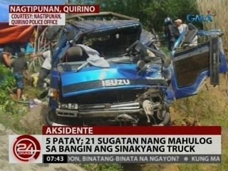 24 Oras: 5 patay; 21 sugatan nang mahulog sa bangin ang sinasakyang truck