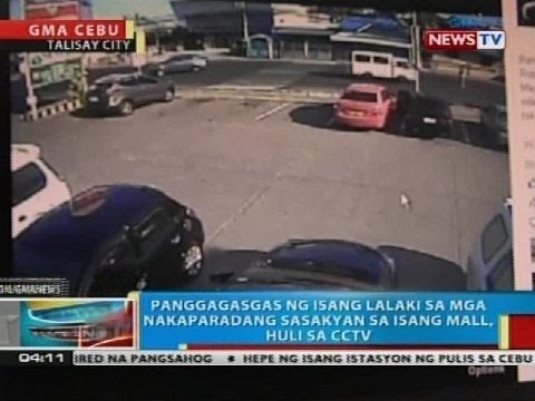 Panggagasgas ng isang lalaki sa mga nakaparadang sasakyan sa isang mall sa Cebu, huli sa CCTV