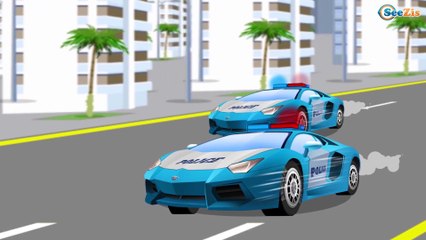 Download Video: The Police Car & Racing Cars with Fire Trucks - Emergency Vehicles. Cars & Trucks Cartoons Part 2