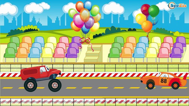 Мультики про Машинки Монстр Трак и Гоночная Машина, Полицейская Машина в Мультфильмах для детей