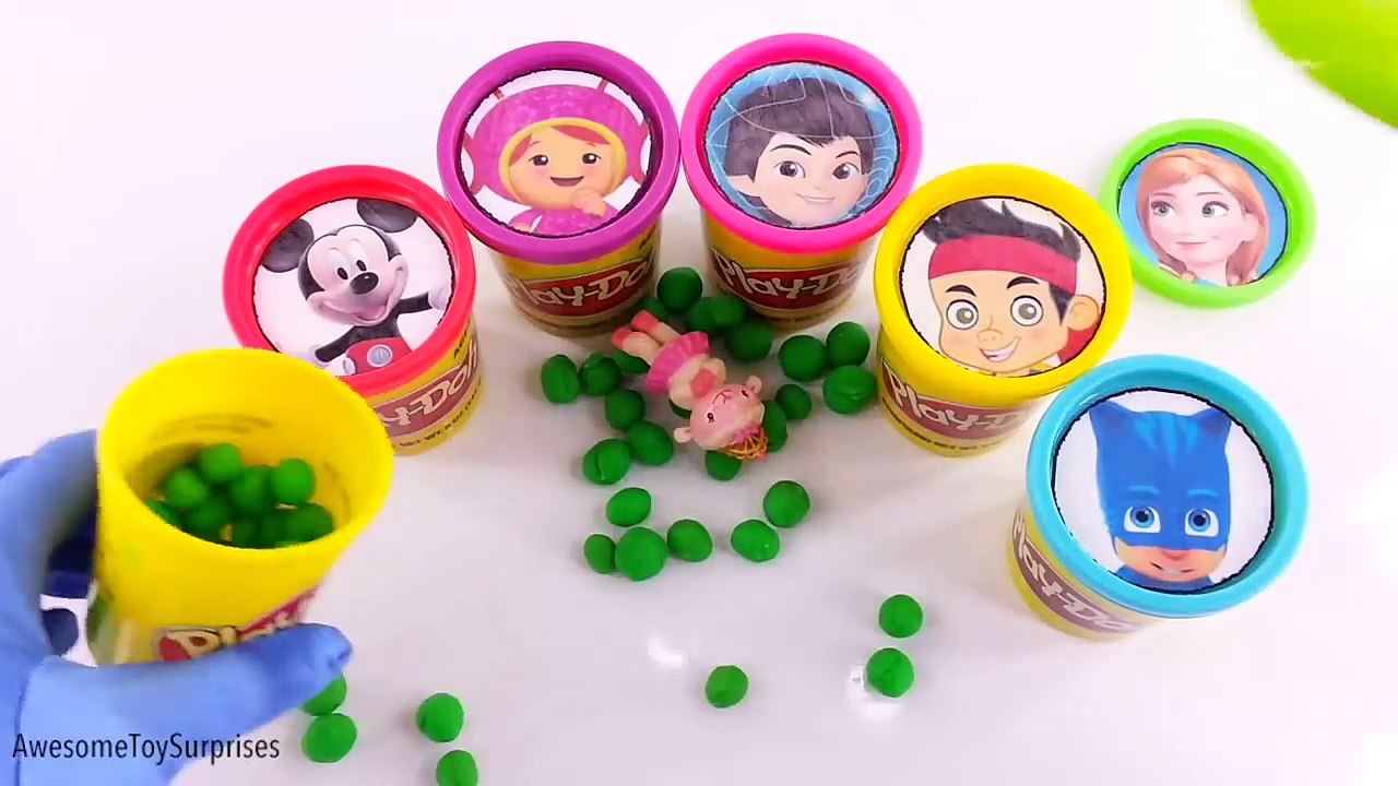 Learn Colors Disney Junior Jake Frozen Elsa PJ Masks Umizoomi Jake Play-Doh Surprise Eggs