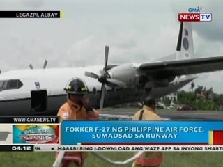 BP: Fokker F-27 ng Phl Air Force, sumasad sa runway sa Legazpi City