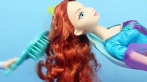 Frozen Elsa Hair Salon Color Changing Hair Brave Merida in Ariel Mermaid Hair Salon DisneyCarToys