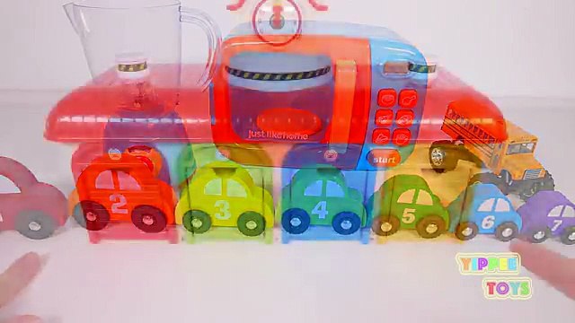 Microwave and Blender Kitchen Toy Appliances Filled with Vehicle Toys for Kids!! Monster School Bus