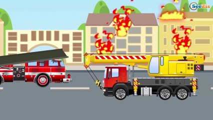 Скачать видео: Сoches de carreras y Сamión de bomberos - Carritos para niños - Dibujos animados de Coches