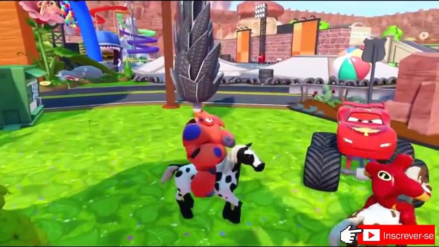 Homem Aranha Desenho - BAYMAX e HOMEM DE FERRO com Monster Truck Relâmpago McQueen Disney
