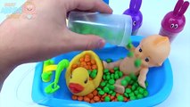 Baby Doll Bath Time M&Ms Candy Learn Colours Surprise Toys Five Nights at Freddys for Children