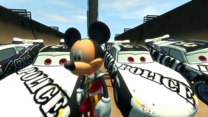 Mickey Mouse on Red Truck with Police cars doing EPIC RAMP JUMP | Nursery Rhymes & Children Songs