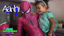Frozen Elsa POO COLORED BALLS with PREGNANT Pink SpiderGirl vs Joker Superhero Fun in Real Life
