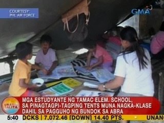 UB: Tamac ES students, sa tents muna nagka-klase dahil sa pagguho ng bundok sa Abra