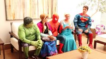 Frozen Elsa & Spiderman GIANT COTTON CANDY w Frozen Anna, Superman,Hulk! Real Life Superheroes Funny