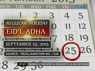24Oras: Sept. 25 Regular Holiday; Nov. 18-19 Non-Working Holiday; Nov.17-20 walang pasok sa NCR