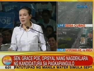 UB: Sen. Grace Poe, opisyal nang nagdeklara ng kandidatura sa pagkapangulo