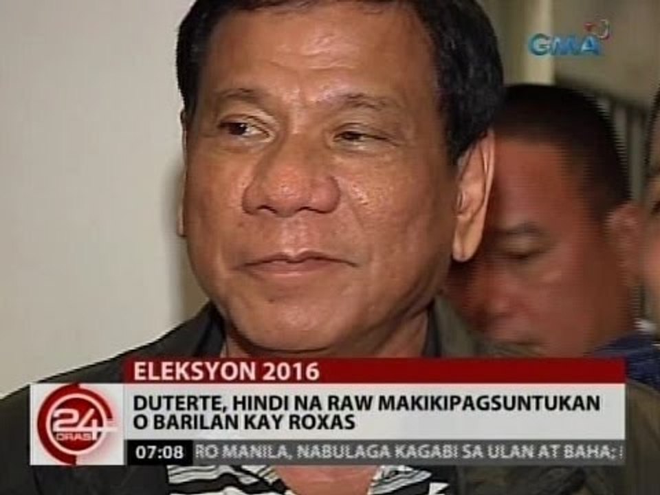 24 Oras: Duterte, hindi na raw makikipagsuntukan o barilan kay Roxas