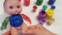 Body Glitter Painting Baby Doll Learning Colors for Children with Finger Family Nursery Rhymes diy