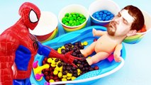 Bad Baby Doll Learn Colors Bath Time with Gumballs Skittles M&Ms & Poop - Learning Colours for Kids