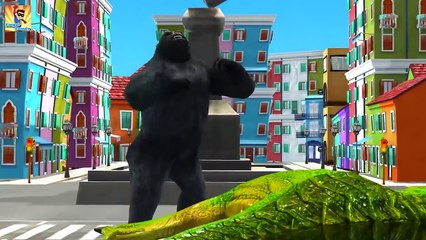 My Cute Dinosaur Attack Cartoon Finger Family Vs Mega Gorilla Finger Family Rhymes | Funny Video