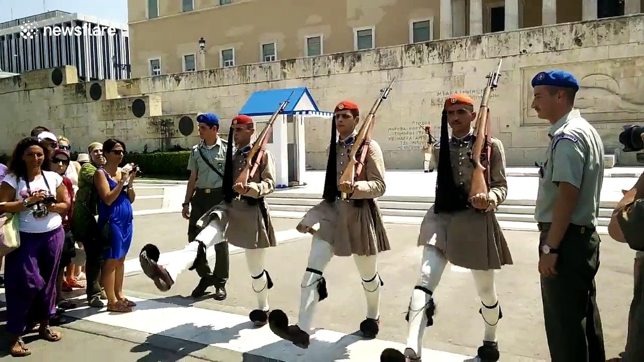 Soldier trips during changing of the guard in Athens