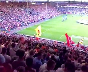 The KOP in full voice before the kickoff of the Liverpool v Chelsea Champions League Semi Final.