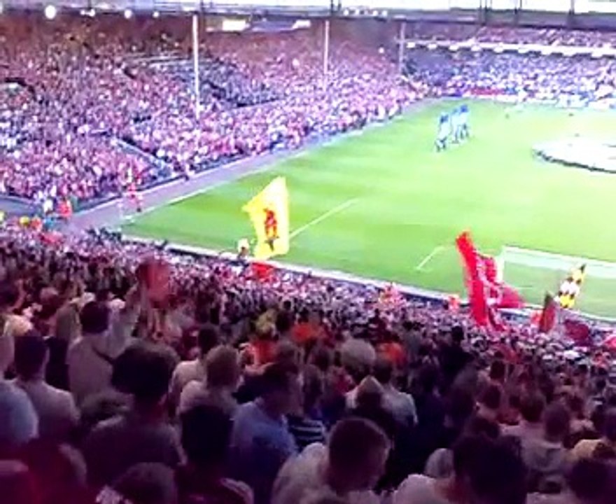 The KOP in full voice before the kickoff of the Liverpool v Chelsea Champions League Semi Final.
