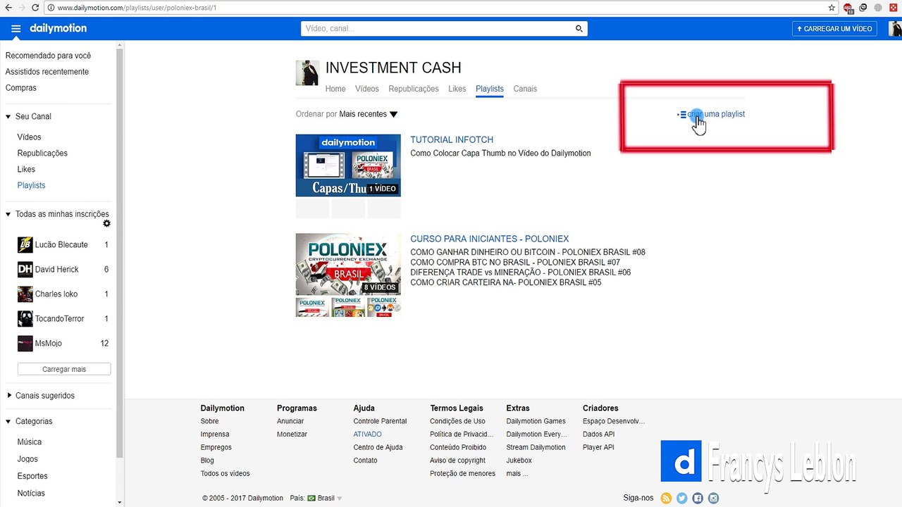 Como Criar PlayList dailymotion 2017 (Muito fácil)