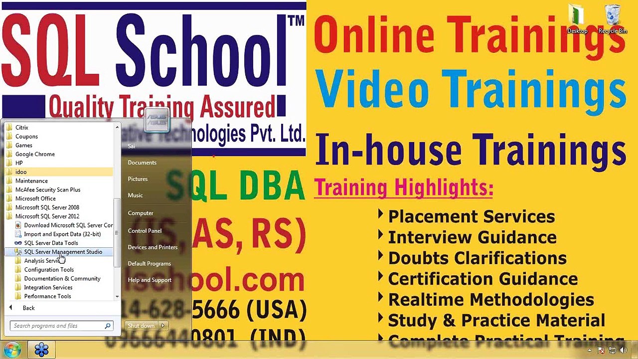 How to Connect to SQL School 24 x 7 LIVE Server | Excellent Realtime SQL Server T-SQL (Dev), SQL DBA, MSBI Trainings