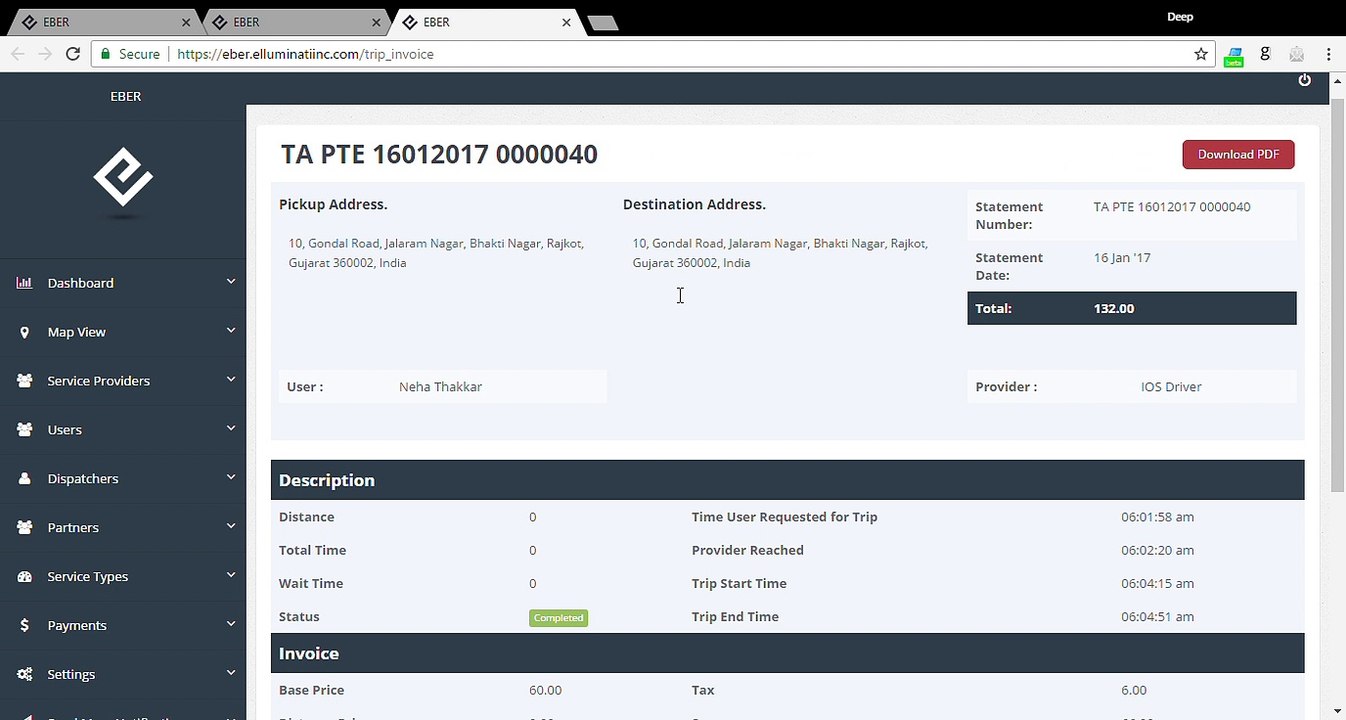 'Eber' Uber Clone App - Walk Through the Providers Section Demo By Elluminati Inc