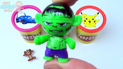 Сups Stacking Toys Play Doh Clay Hulk Robocar Poli Tom and Jerry Pikachu Learn Colors for Kids
