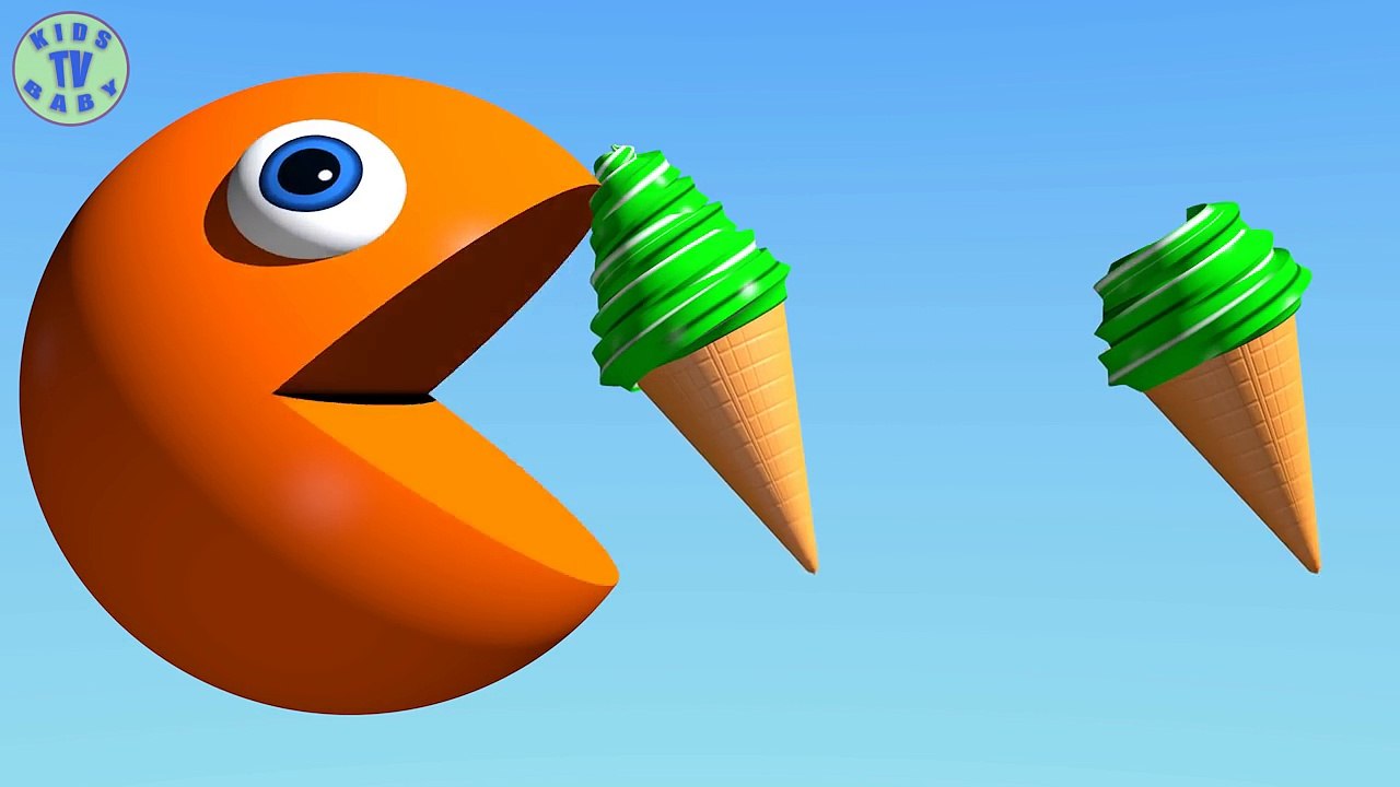 Учим цвета с 3D мороженое и pacman для детей, малышей, младенцев