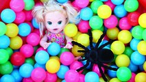 Slime Clay Baby Alive Doll Feeding Ball pit pool Play Black Spider attack Baby Bath