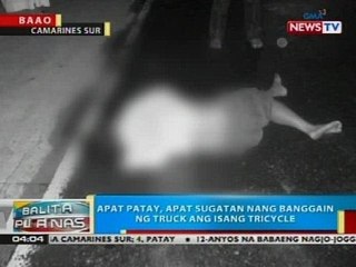 Apat patay, apat sugatan nang banggain ng truck ang isang tricycle