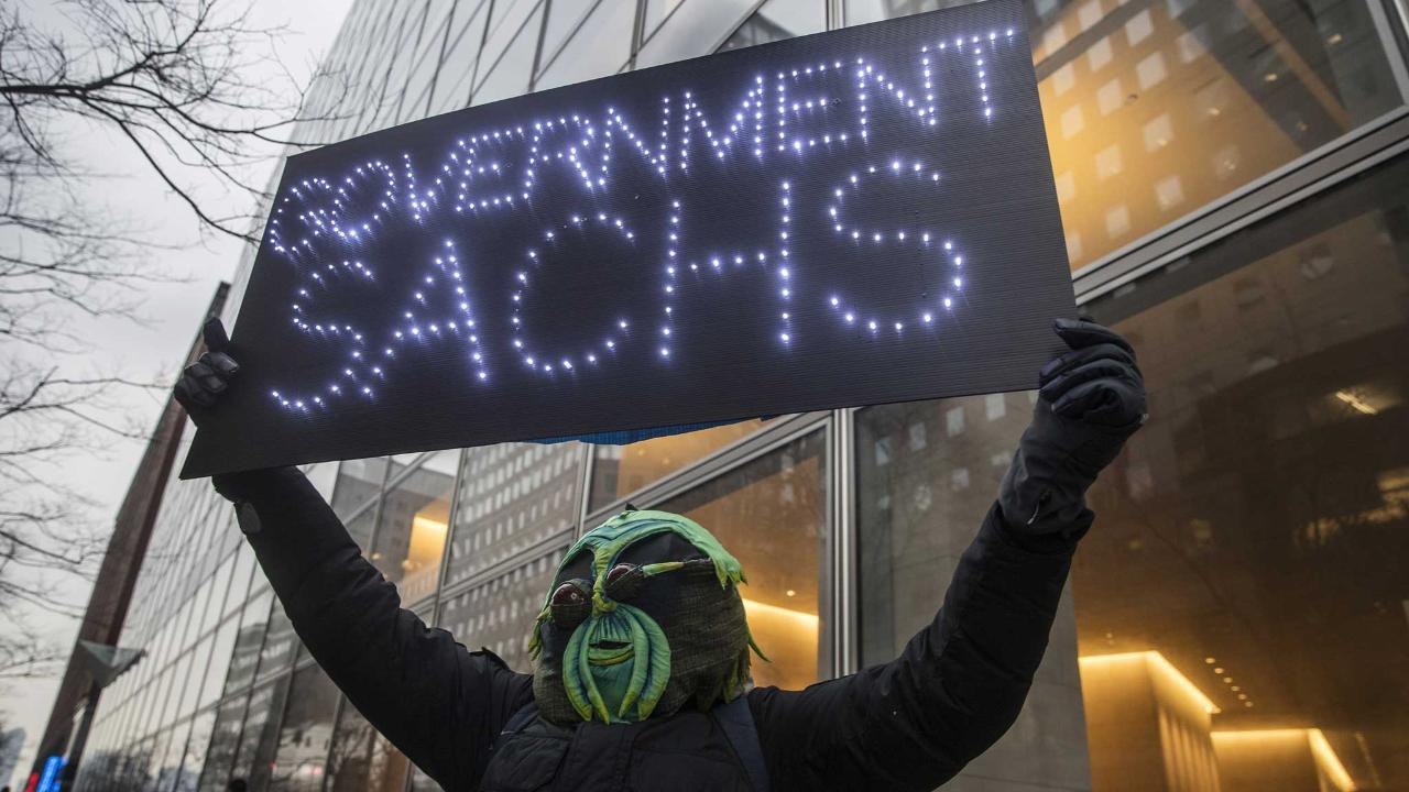 Protesters camp outside Goldman Sachs HQ