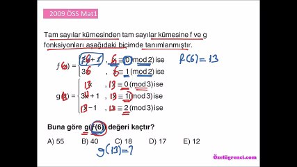 2009 ÖSS Mat1 Soruları ve Çözümleri
