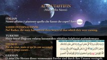 AL-MUTAFFIFIN (Mutaffifin Suresi) reading SAHIH INTERNATIONAL, FRENCH, TURKISH, GERMAN, ITALIAN meaning