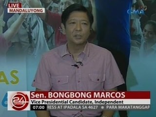 24 Oras: Panayam kay Sen. Bonbong Marcos, Vice Presidential Candidate, Independent