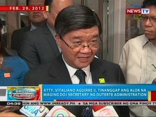 Atty. Vitaliano Aguirre II, tinanggap ang alok na maging DOJ secretary ng Duterte administration