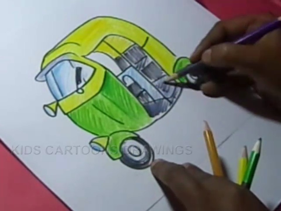How to Draw Indian Auto Rickshaw Drawing for kids