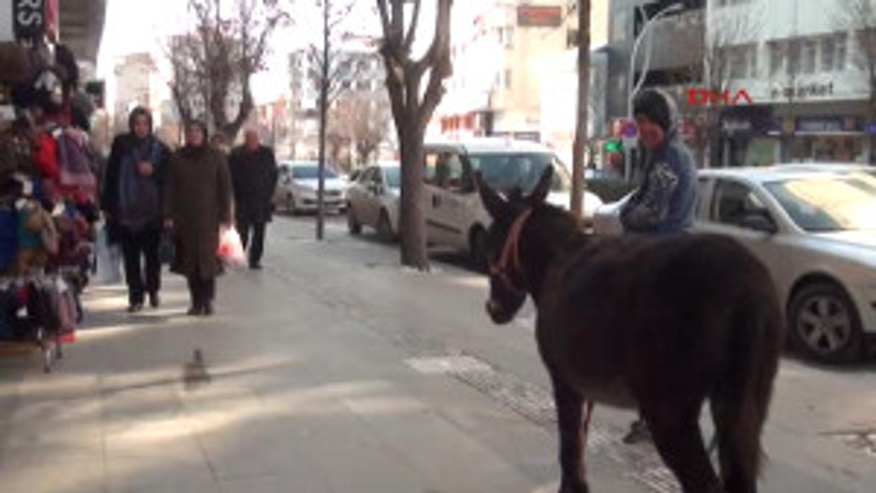 Çorum'un Caddesinde Eşeğiyle Gezdi