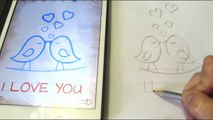 Valentines. Cute birds I love you. How to draw Valentines. How to draw  Cute birds I love you