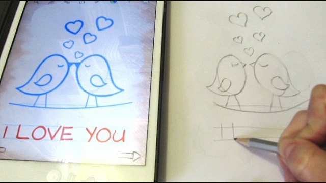 Valentines. Cute birds I love you. How to draw Valentines. How to draw Cute birds I love you