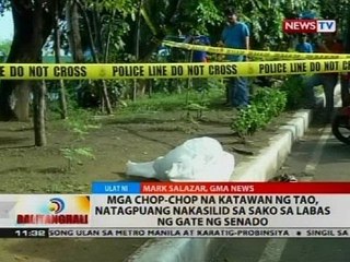 Mga chop-chop na katawan ng tao, natagpuang nakasilid sa sako sa labas ng gate ng Senado