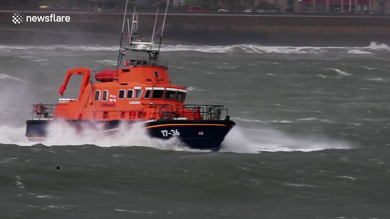 Lifeboat navigates stormy waters off Cornwall coast